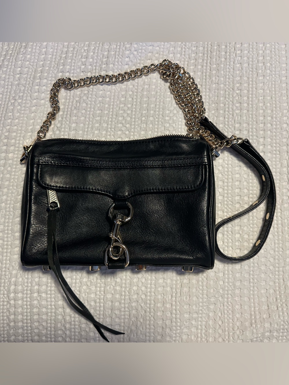Rebecca Minkoff Black Leather Chain-Accent Crossbody Bag